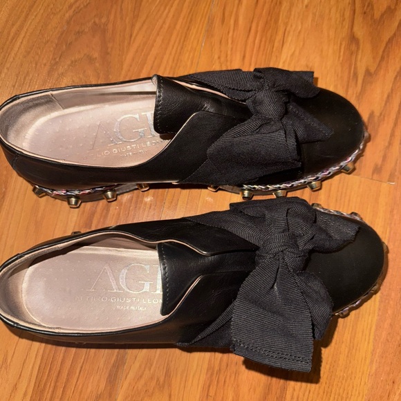 AGL Black Studded Flats with Bow - Picture 7 of 9